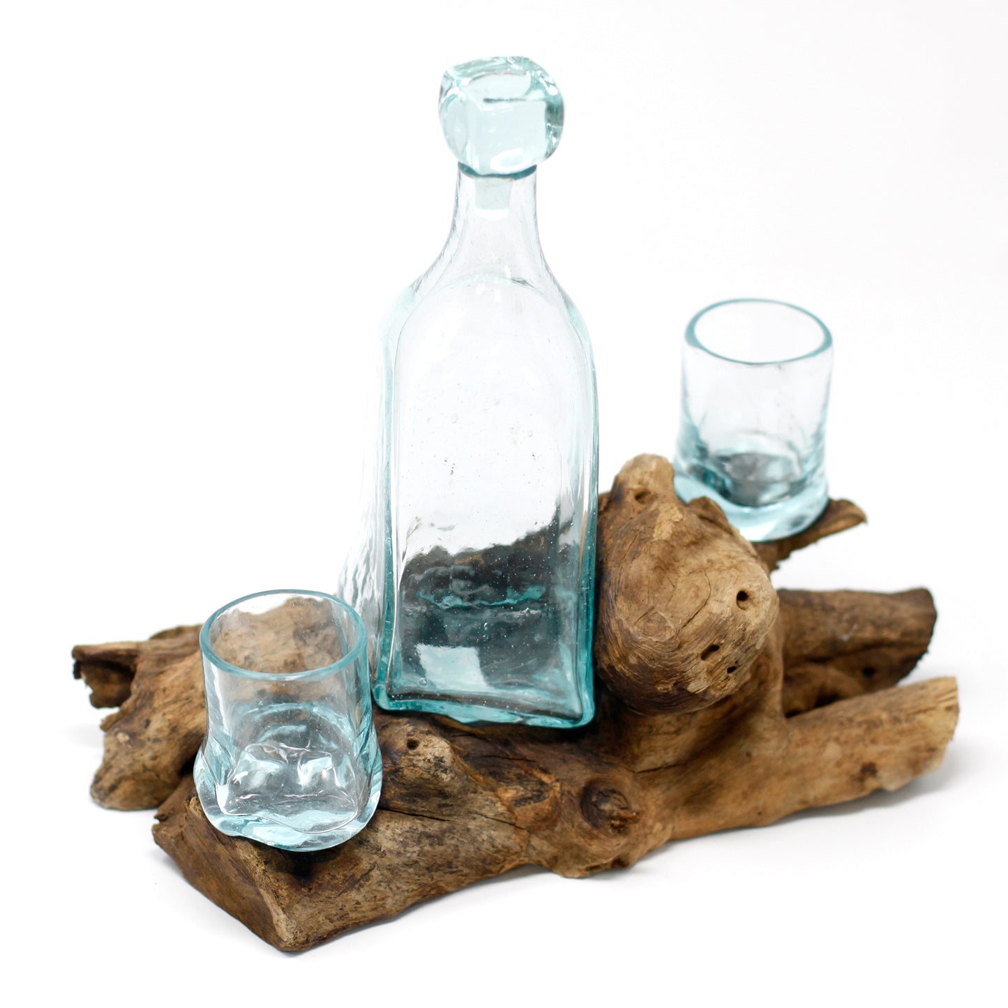Conjunto Garrafeira de Vinho - Vidro Derretido em Madeira