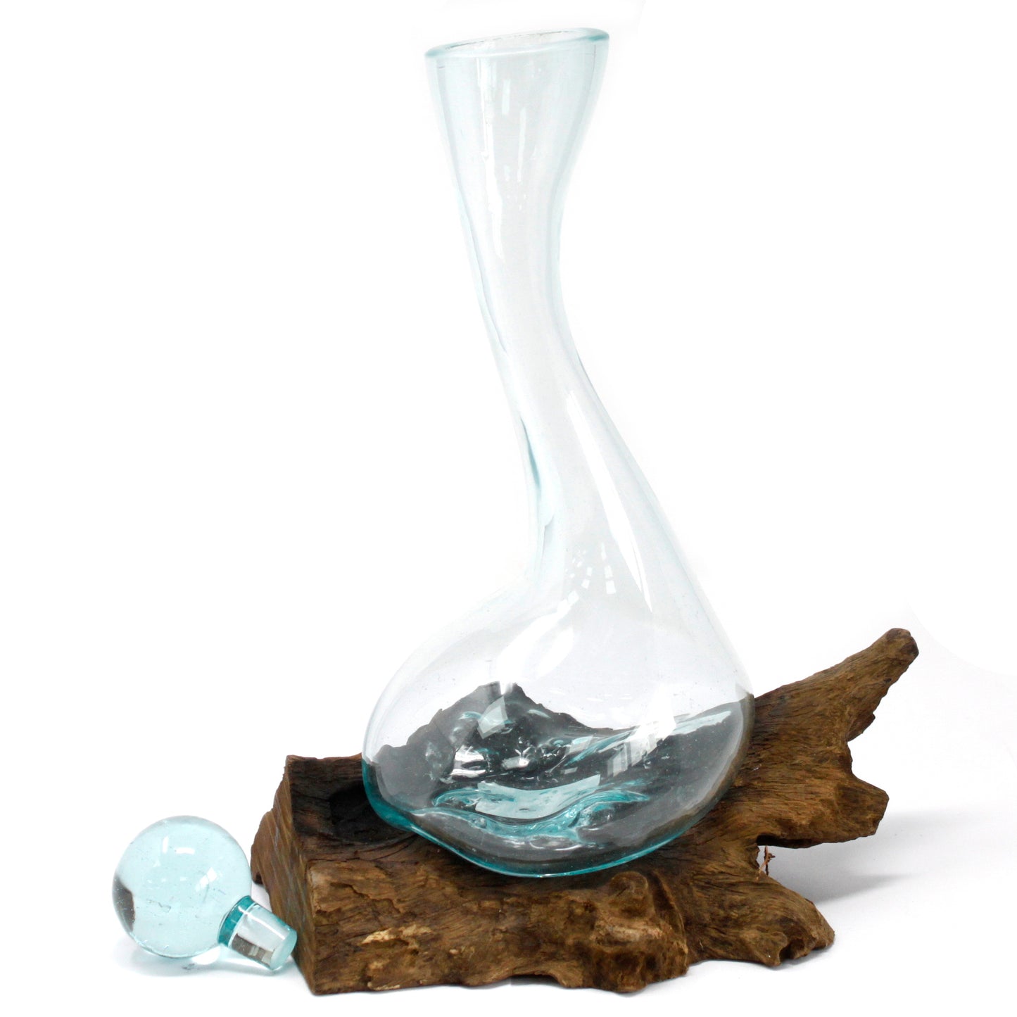 Decanter de vinho - Vidro Fundido em Madeira
