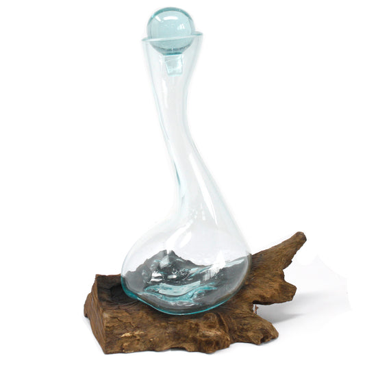 Decanter de vinho - Vidro Fundido em Madeira
