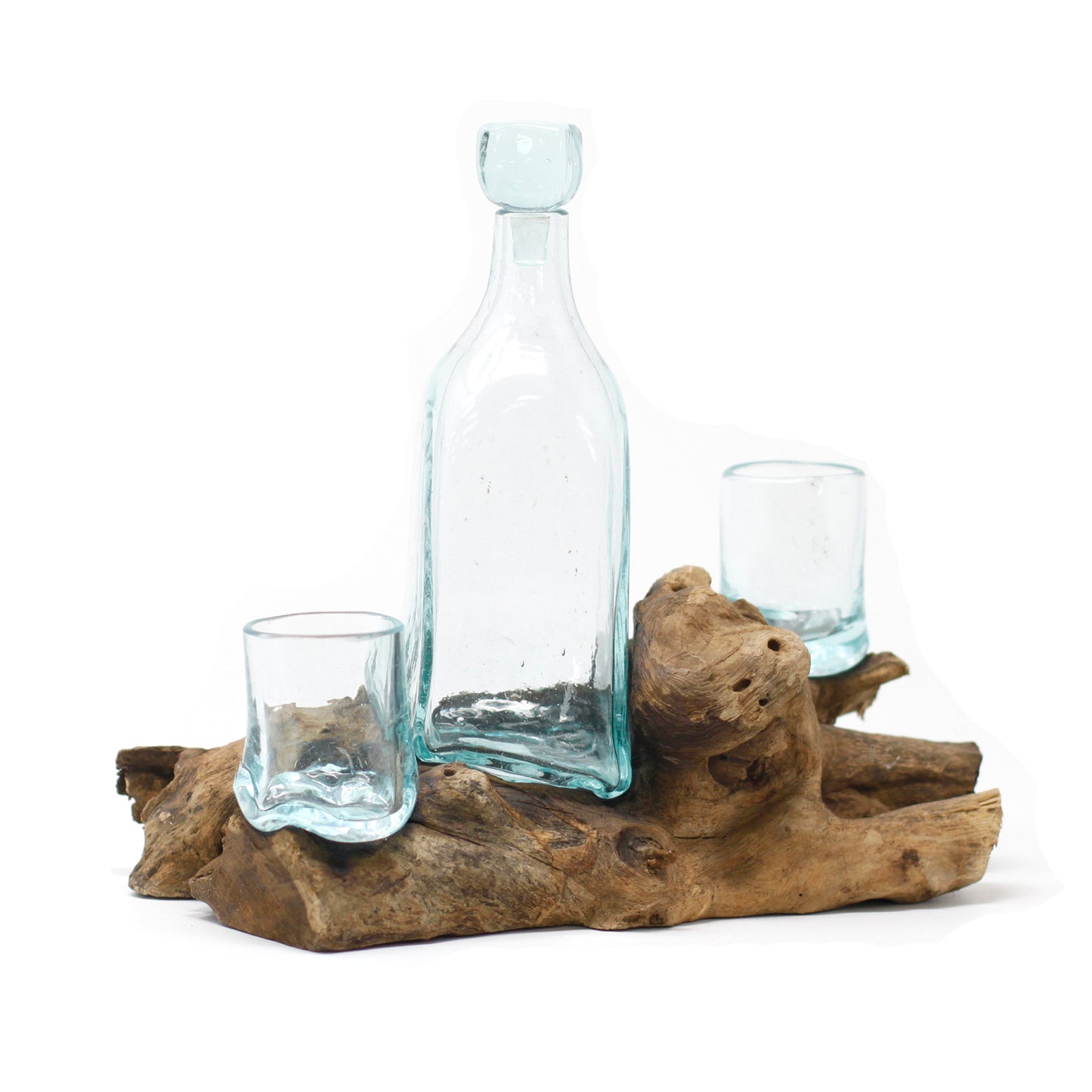 Conjunto Garrafeira de Vinho - Vidro Derretido em Madeira